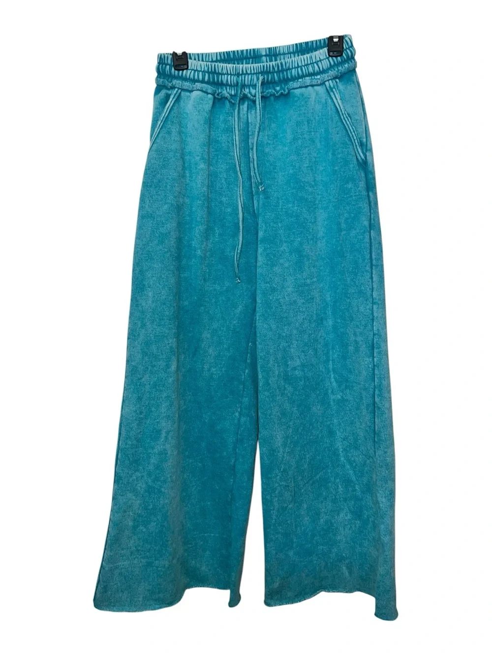 Zenana Acid Wash Hoodie Palazzo Pants Matching Set Teal Medium EUC